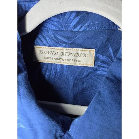 Island Republic Hawaiian Men's Embroidered Blue White Palm Print Buttoned XXL - Picture 5 of 6
